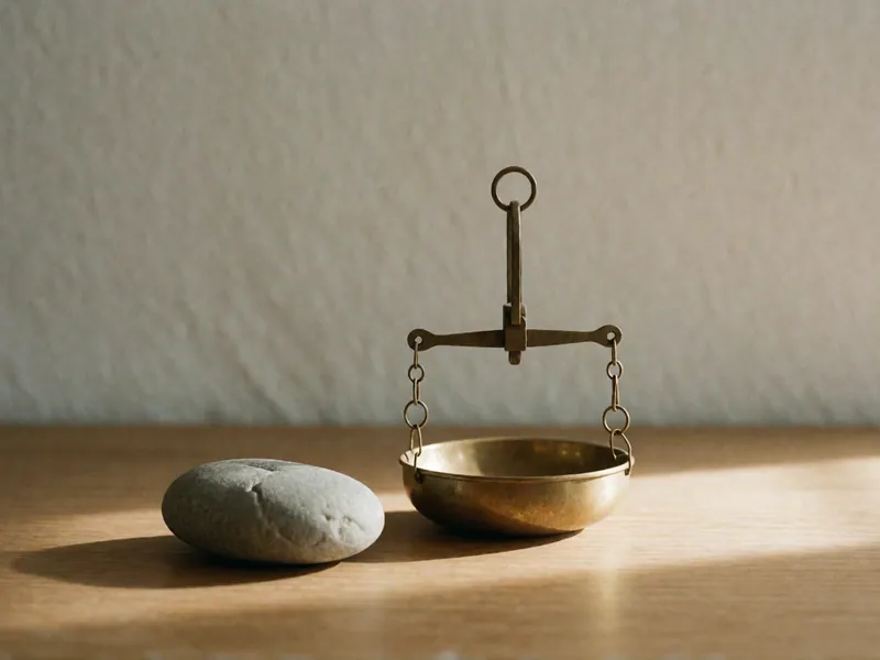 A brass balance on a plain table